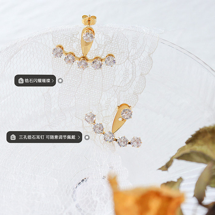 Three-hole Design Can Freely Adjust Zircon Inlaid Earrings