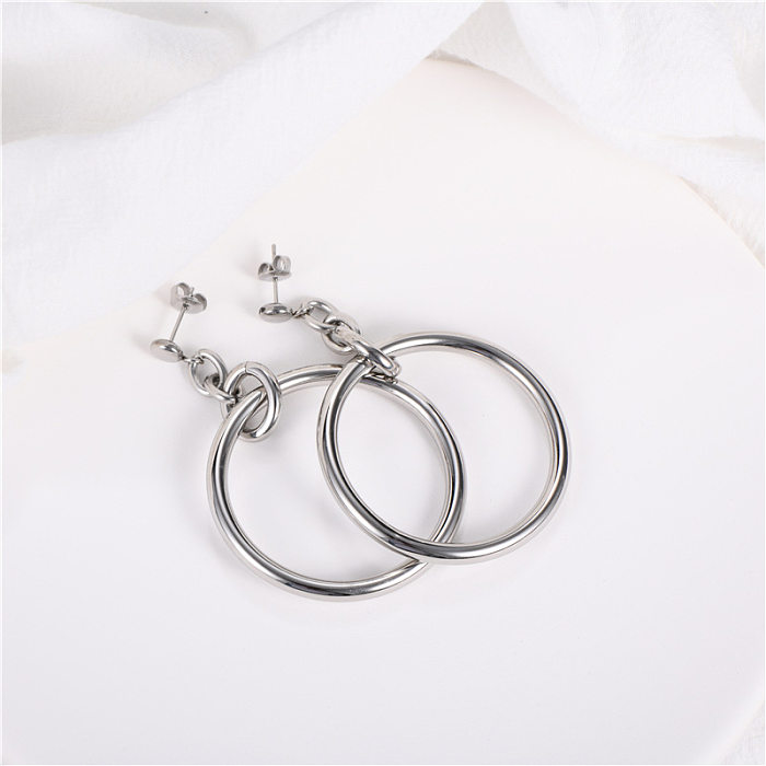 1 paire de boucles d'oreilles pendantes en acier inoxydable, Style Simple, couleur unie, ajouré