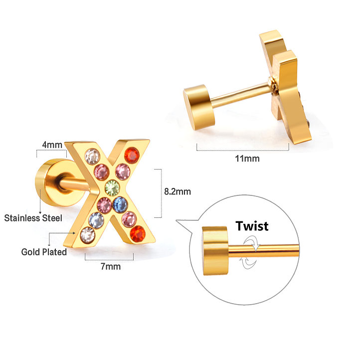Fashion Letter Stainless Steel  Inlay Zircon Ear Studs 1 Pair