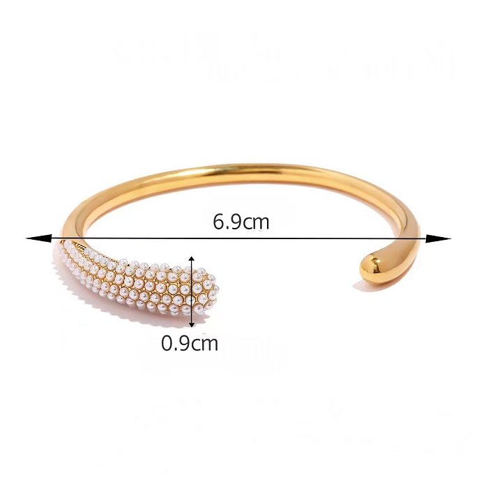 Bracelets de manchette rétro géométriques en acier inoxydable, incrustation de perles artificielles et de strass
