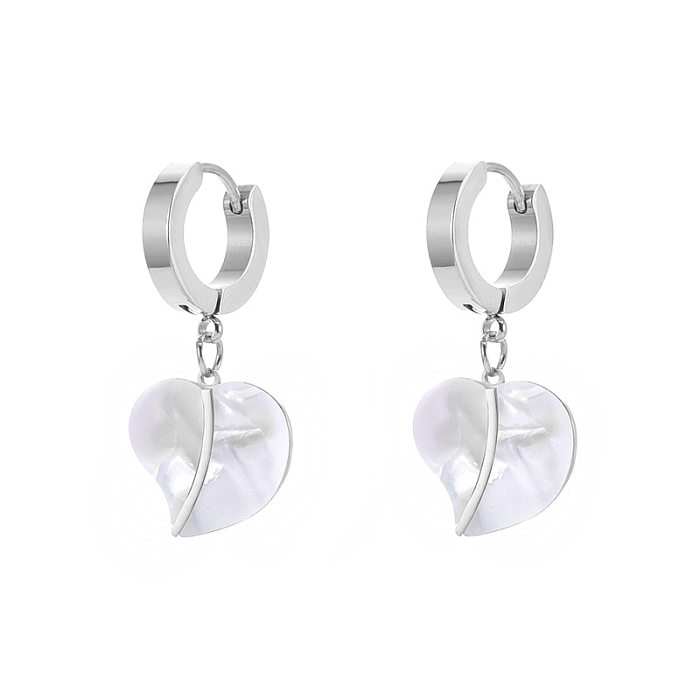 1 paire de boucles d'oreilles pendantes en acier inoxydable, Style INS, en forme de cœur, incrustation de coquille