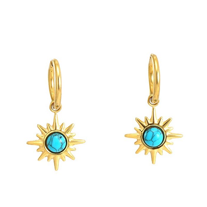 Fashion Sun Stainless Steel  Plating Inlay Turquoise Drop Earrings 1 Pair