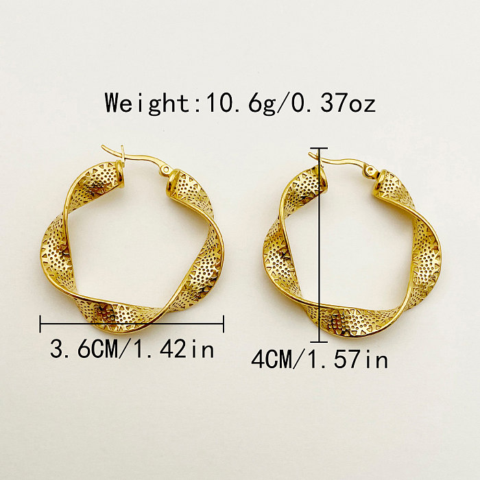 1 Pair Classical Simple Style Waves Plating Stainless Steel  Gold Plated Hoop Earrings