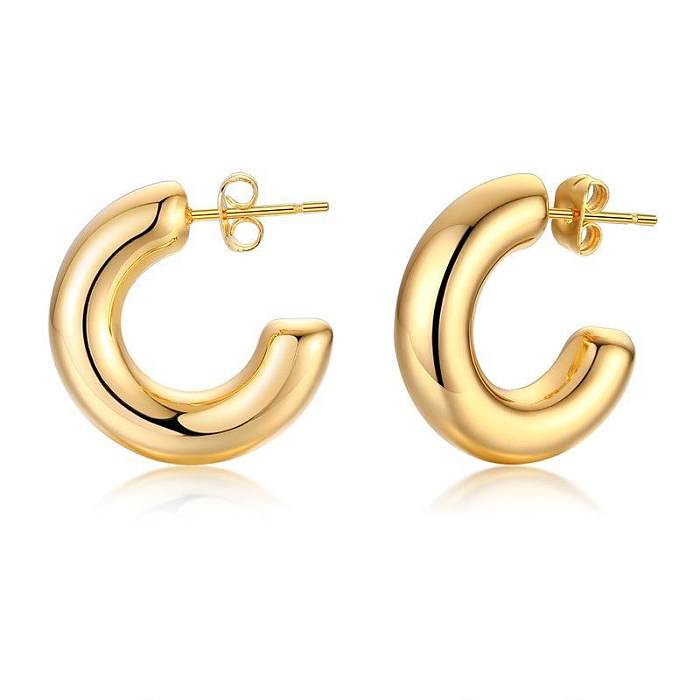 Simple Style Solid Color Stainless Steel  Gold Plated Earrings 1 Pair