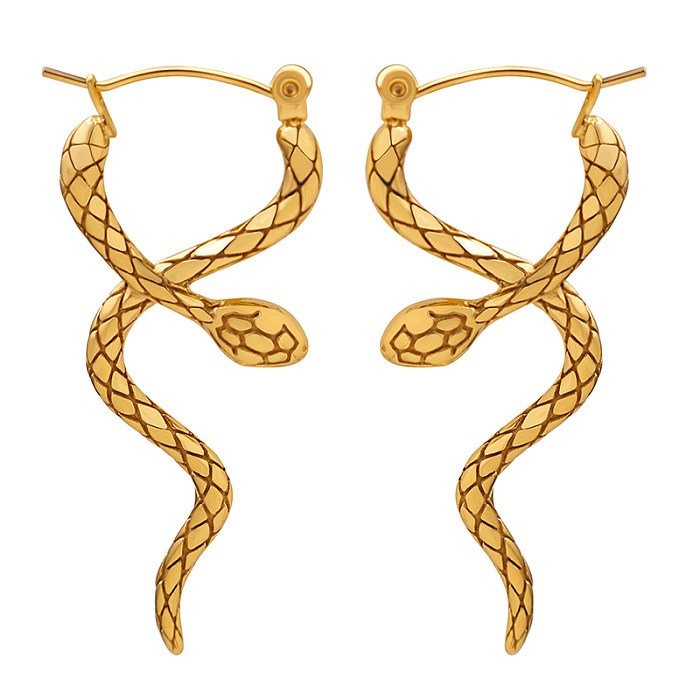 1 paire de boucles d'oreilles plaquées or 18 carats, style serpent, en acier inoxydable