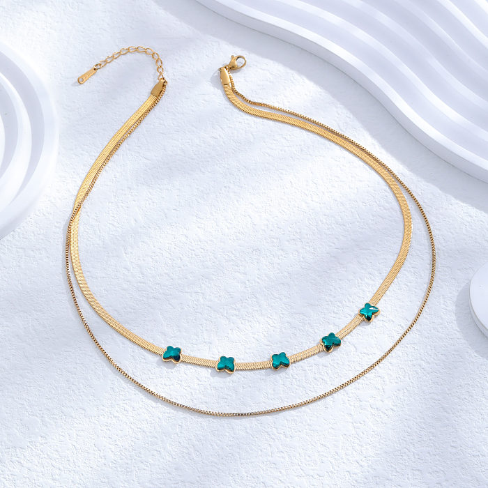 Ins estilo simples borboleta retângulo chapeamento de aço inoxidável inlay zircon 24k banhado a ouro em camadas colares