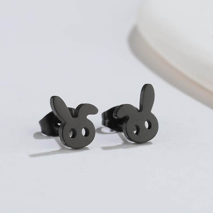 1 par de brincos de orelha chapeados de aço inoxidável estilo japonês coelho animal