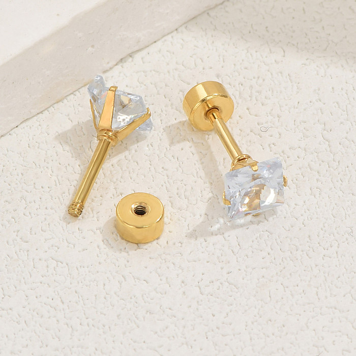 1 par de brincos de orelha banhados a ouro 18K com zircônia de aço inoxidável casual estilo simples