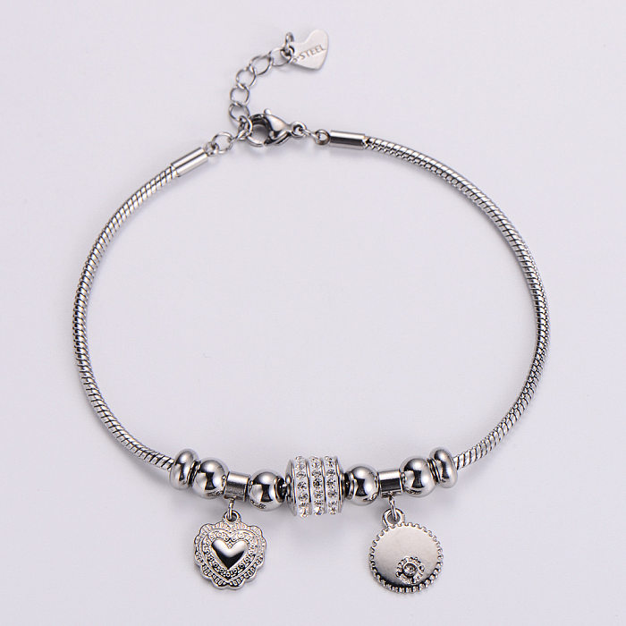 Damenmode Herzform Edelstahl Strass Armbänder Inlay Edelstahl Armbänder