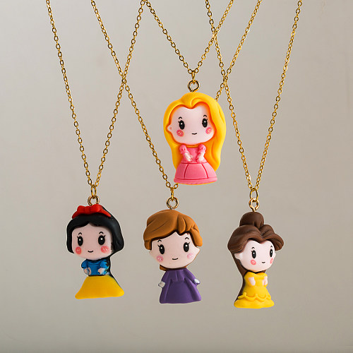 Princess Cute Sweet Cartoon Character Stainless Steel  Polymer Clay 18K Gold Plated Pendant Necklace In Bulk