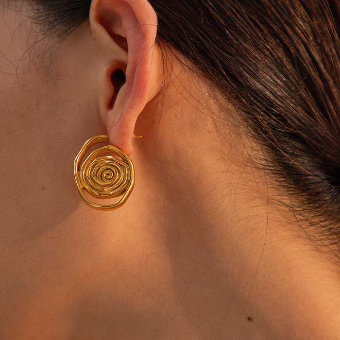 1 par de pinos de orelha banhados a ouro 18K estilo IG de cor sólida em aço inoxidável