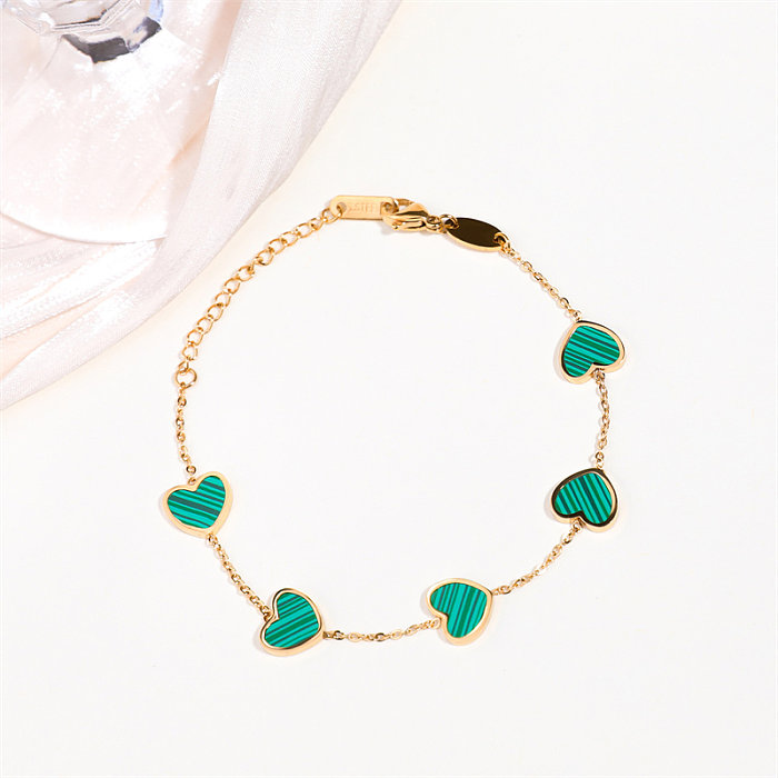 Casual Simple Style Heart Shape Stainless Steel Titanium Steel Polishing Plating Inlay Acrylic 18K Gold Plated Bracelets