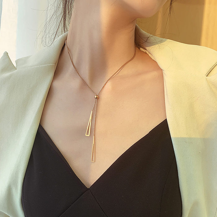Casual Simple Style Triangle Stainless Steel Tassel Pendant Necklace
