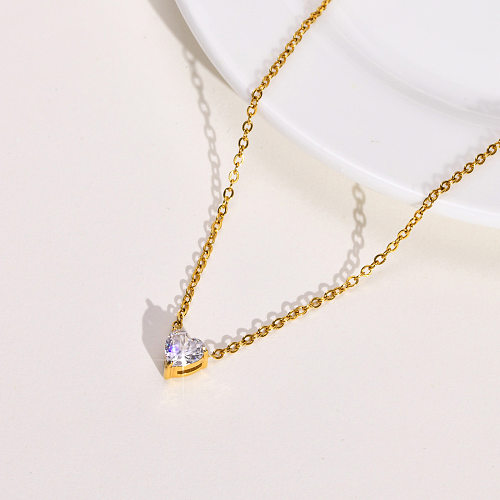 Lady Heart Shape Stainless Steel  Plating Inlay Zircon Pendant Necklace