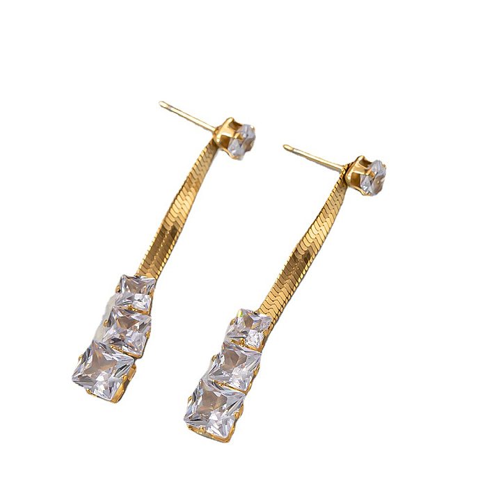 1 Pair Elegant Square Plating Inlay Stainless Steel Artificial Gemstones Drop Earrings