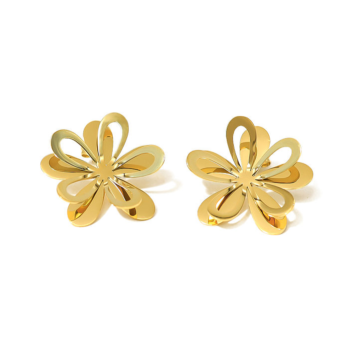 1 Pair IG Style Vacation French Style Flower Petal Plating Stainless Steel  Stainless Steel 18K Gold Plated Ear Studs