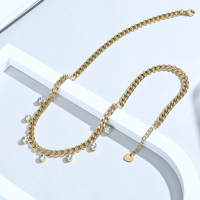 European And American New Stainless Steel  Zircon Necklace Ins Punk Diamond Pendant Stainless Steel Clavicle Chain Neck Chain Female Gold