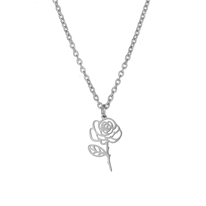 Fashion Flower Stainless Steel Plating Hollow Out Pendant Necklace 1 Piece