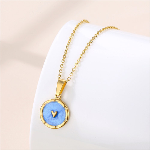 1 Piece Fashion Round Heart Shape Stainless Steel  Stainless Steel Plating Inlay Zircon Pendant Necklace