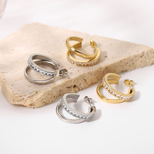 بسيطة مطلية بالذهب طبقة مزدوجة الصليب الفولاذ المقاوم للصدأ الأذن مسمار المجوهرات بالجملة