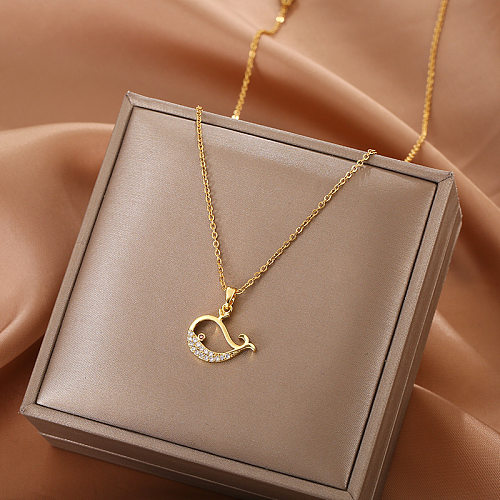 Wholesale Cute Whale Stainless Steel 18K Gold Plated Zircon Pendant Necklace