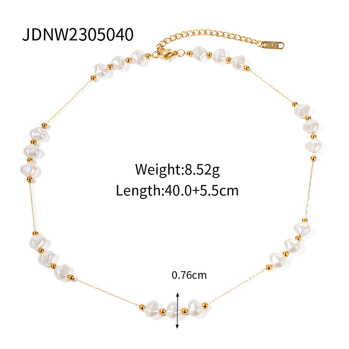 IG Style Elegant Round Stainless Steel  Beaded Pearl Plating 18K Gold Plated Necklace