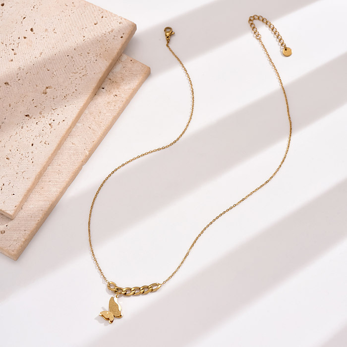 IG Style Elegante Schmetterlings-Anhänger-Halskette mit 14-karätigem Goldüberzug aus Edelstahl