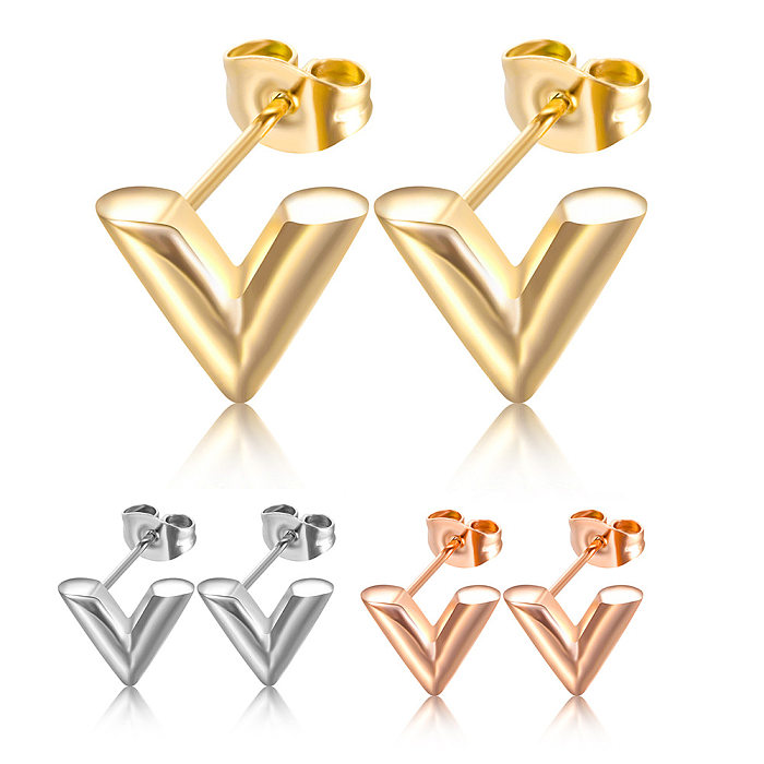 Simple Style V Shape Stainless Steel Plating Ear Studs 1 Pair