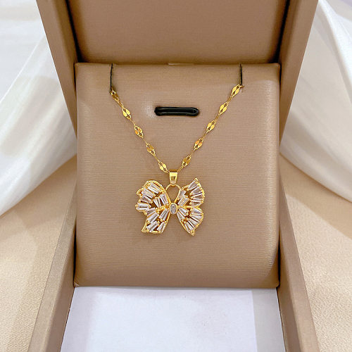 Wholesale Elegant Butterfly Stainless Steel  Copper Zircon Pendant Necklace