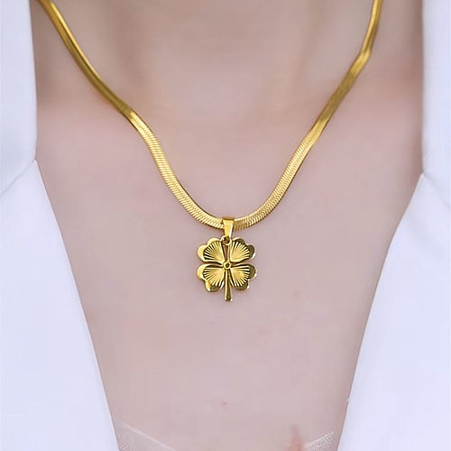 IG Style Four Leaf Clover Stainless Steel Plating 18K Gold Plated Pendant Necklace