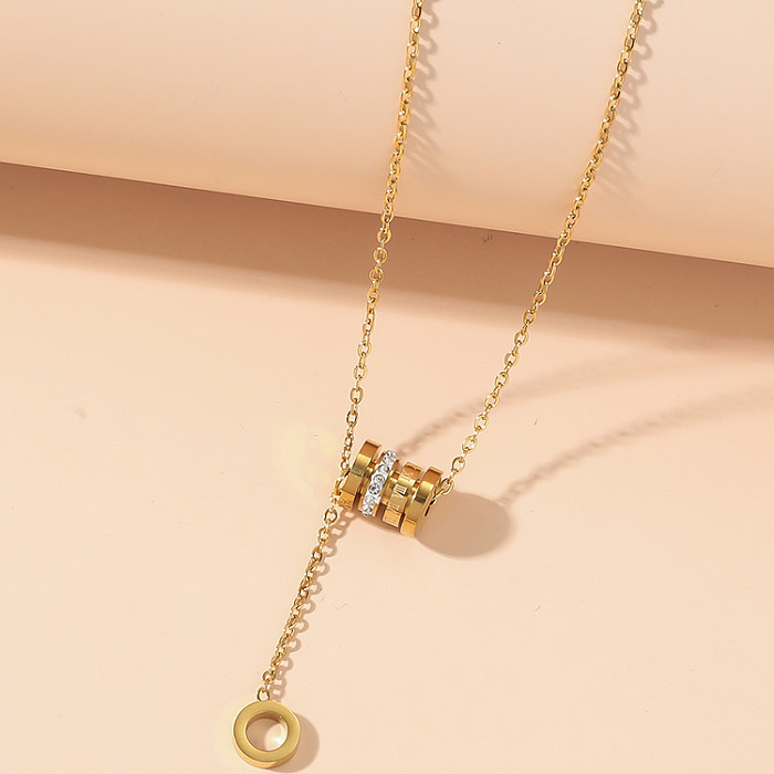 Casual Modern Style Round Stainless Steel Polishing Plating Inlay Rhinestones 18K Gold Plated Necklace