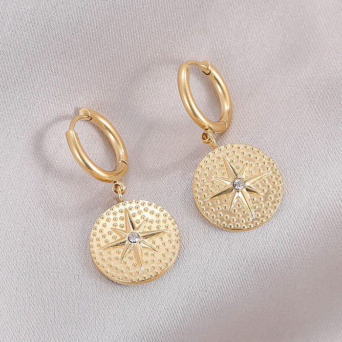 1 Pair Vintage Style Star Solid Color Plating Inlay Stainless Steel  Rhinestones 14K Gold Plated Drop Earrings