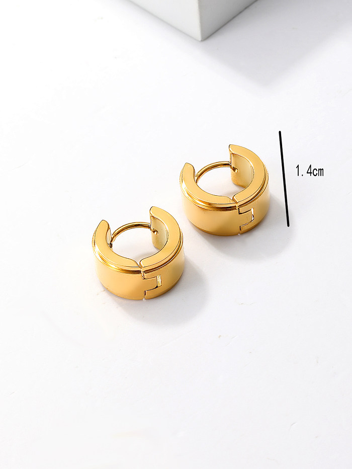 1 paire de boucles d'oreilles rondes en acier inoxydable plaqué or 18 carats, Style Simple