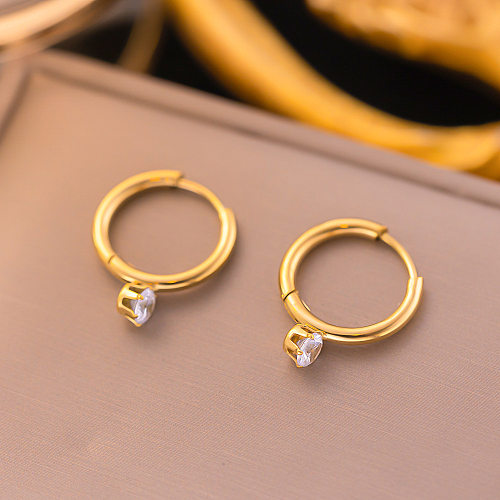 1 Pair Elegant Round Inlay Stainless Steel Zircon Earrings