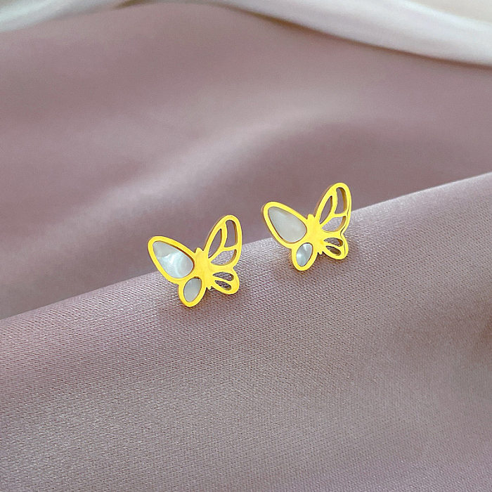 1 Pair Basic Lady Butterfly Plating Inlay Stainless Steel Shell Ear Studs