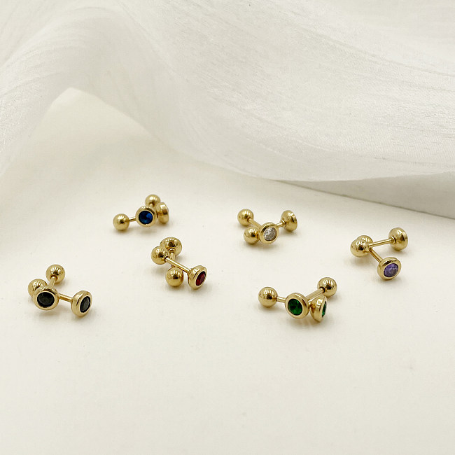 1 Pair Simple Style Round Plating Inlay Stainless Steel  Zircon Gold Plated Ear Studs