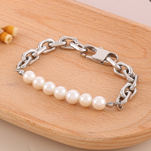 Bracelets de perles d'eau douce géométriques en acier inoxydable, Style classique et Simple, en vrac