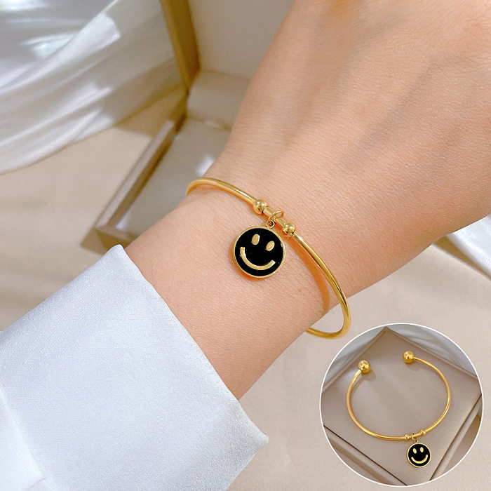 INS Style Smiley Face Titanium Steel Charm Plating Cuff Bracelets