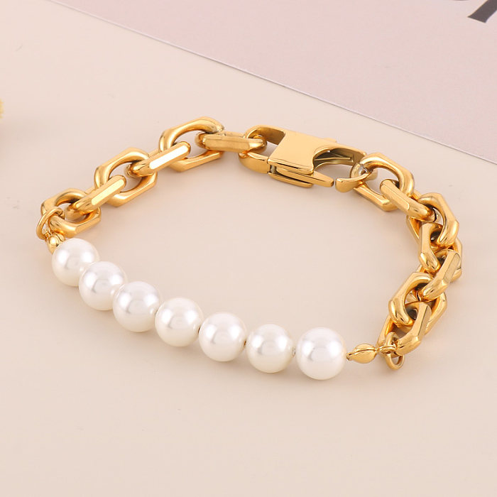 Simple Style Classic Style Geometric Stainless Steel Freshwater Pearl Bracelets In Bulk