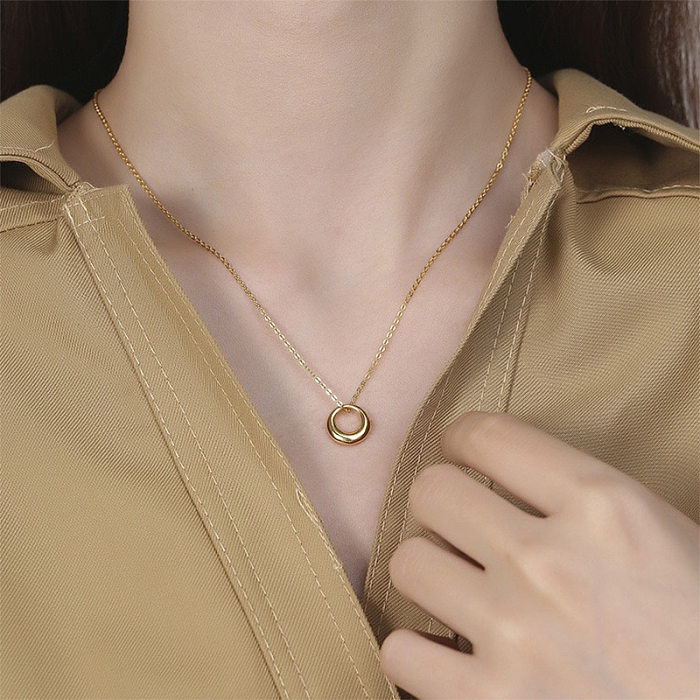 IG Style Circle Stainless Steel Plating 18K Gold Plated Pendant Necklace
