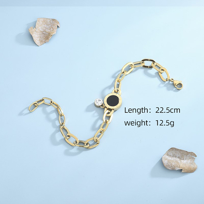 Casual estilo clássico numeral romano titânio aço polimento chapeamento incrustação de diamante artificial concha 18k pulseiras banhadas a ouro