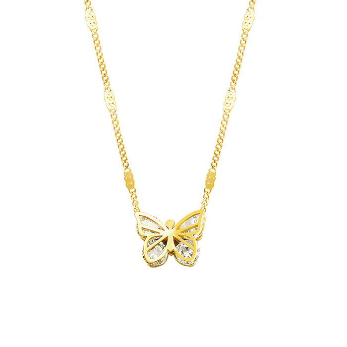 Retro Butterfly Stainless Steel Necklace Plating Zircon Stainless Steel  Necklaces