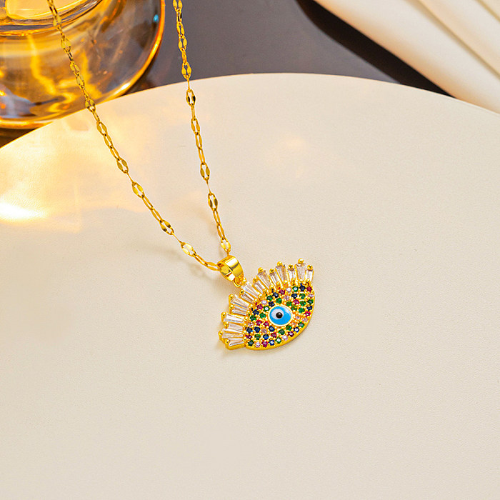 Shiny Eye Stainless Steel  Stainless Steel Epoxy Plating Inlay Zircon 18K Gold Plated Pendant Necklace