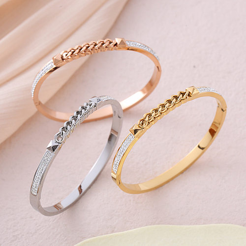 Casual Simple Style Solid Color Stainless Steel Plating Chain Inlay Rhinestones Bangle