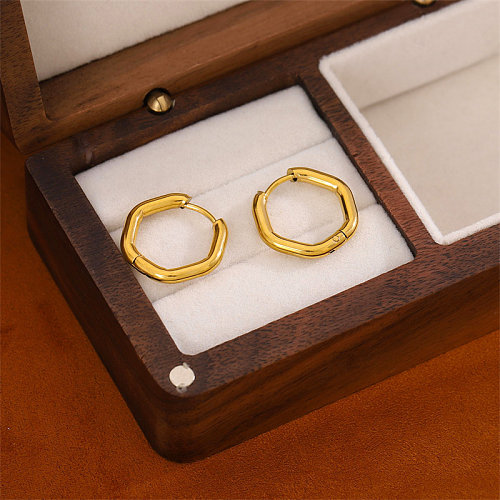 1 Pair Simple Style Hexagon Plating Stainless Steel  Stainless Steel 18K Gold Plated Hoop Earrings