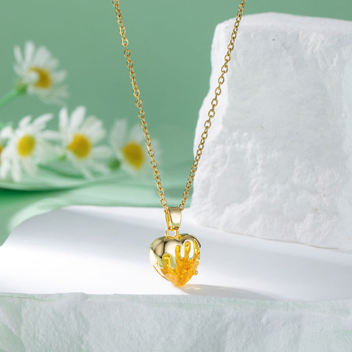 Modern Style Sweet Heart Shape Stainless Steel  Plating Inlay Zircon 18K Gold Plated Gold Plated Pendant Necklace
