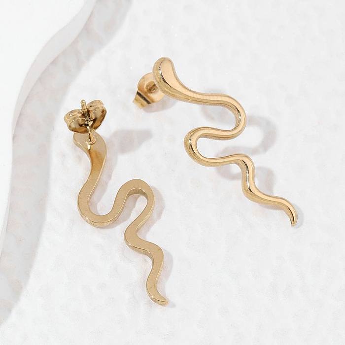1 Paar elegante Schlangen-Ohrstecker aus Edelstahl mit 18-Karat-Vergoldung und Weißgoldbeschichtung