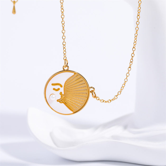 Casual Simple Style Streetwear Moon Stainless Steel  Plating 18K Gold Plated Pendant Necklace