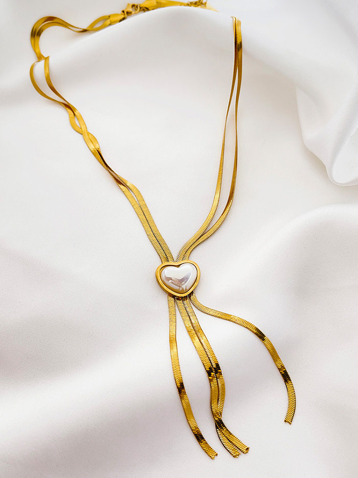 Collar con colgante de perlas con incrustaciones chapado en acero inoxidable con forma de corazón redondo de estilo simple 1 pieza