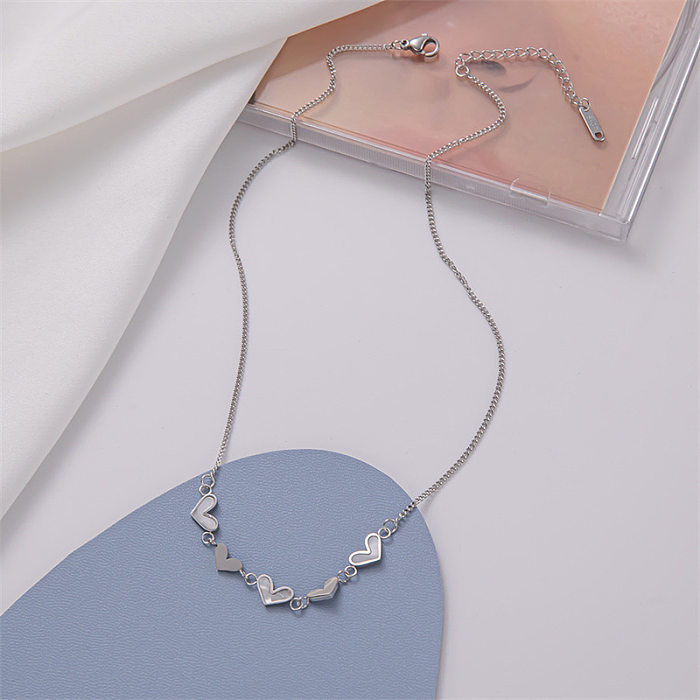 Sweet Heart Shape Stainless Steel Inlaid Shell Necklace